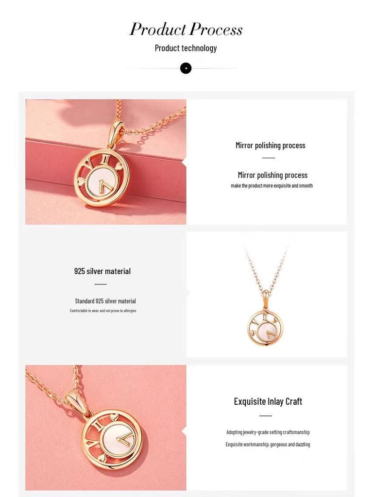 Women's 925 Silver Time Necklace Pendant - Fashionable Clavicle Chain Jewelry Christmas Gift for Girlfriend or Wife