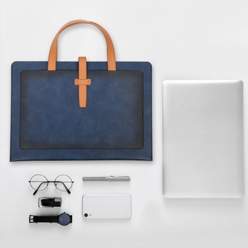 Handheld File Folder Leather Folder Document Storage Bag Leather Laptop Sleeve Leather Buckle Lock for Office Travel