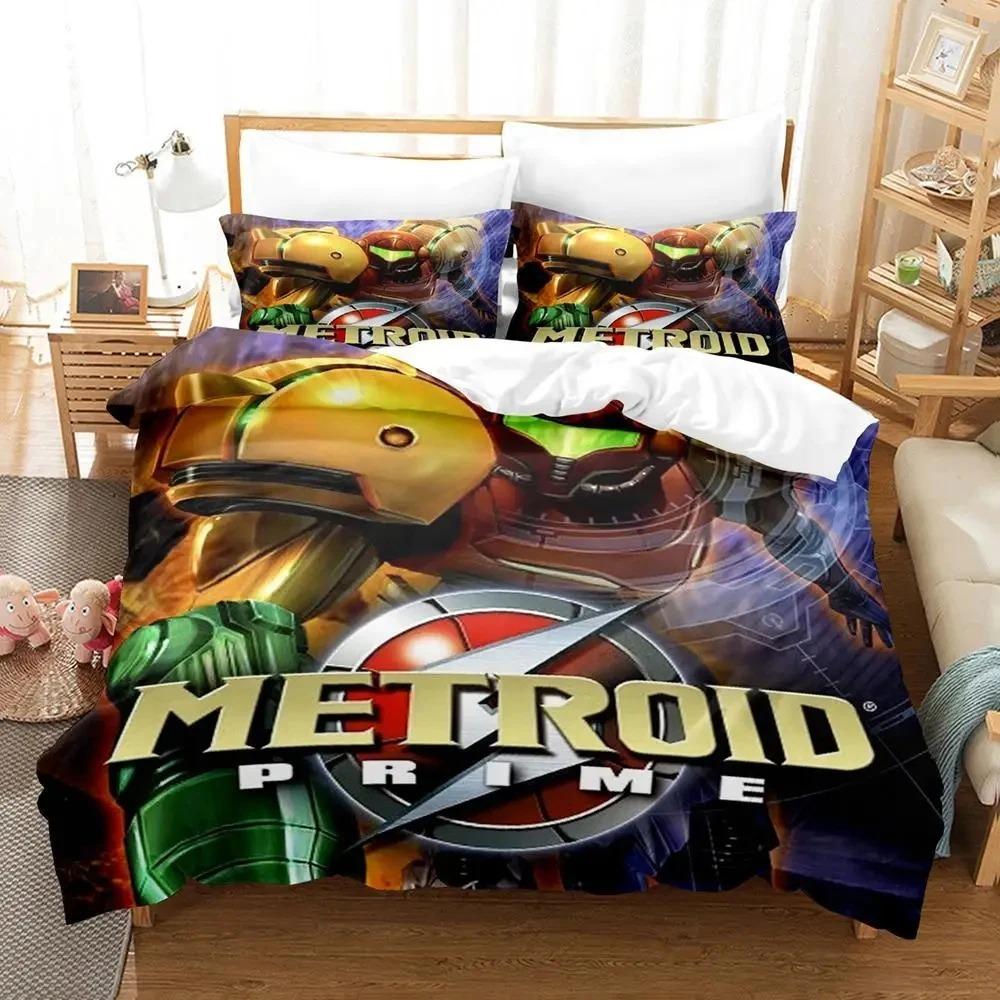 Metroid Prime Corruption Bedding Set Boys Girls Twin Queen Size Duvet Cover Pillowcase Bed Kids Adult Fashion Home Textileextile