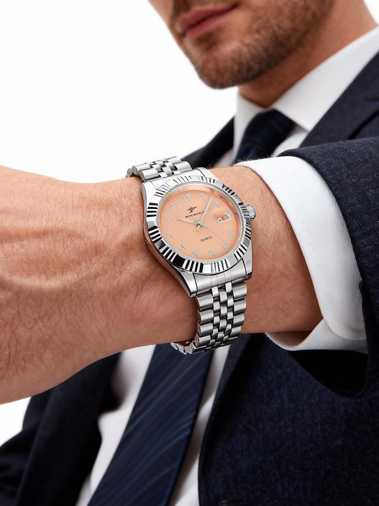 Classic Men's Quartz Watch Stainless Steel Strap Luminous Calendar Function Business Commute Fashionable Wristwatch Trendy Model