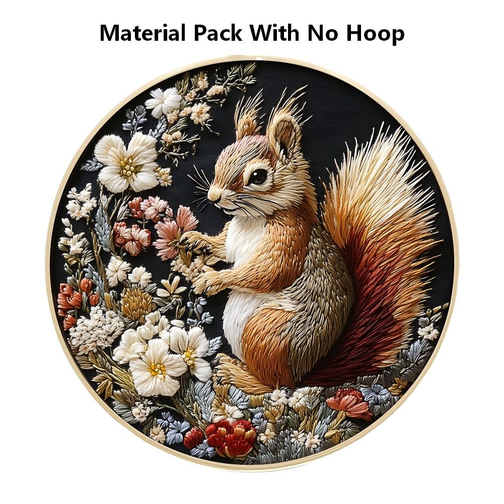 Squirrel Embroidery Kit for Beginners Pre-Printed DIY Craft Set with Hoop Handmade Craft Gift for Adults Punch Needle Kit