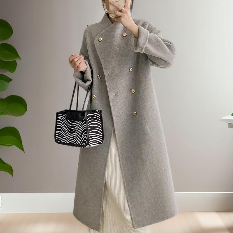 

Женское длинное, свободного кроя, элегантное, приталенное и стильное пальто для осени и зимы. M серый