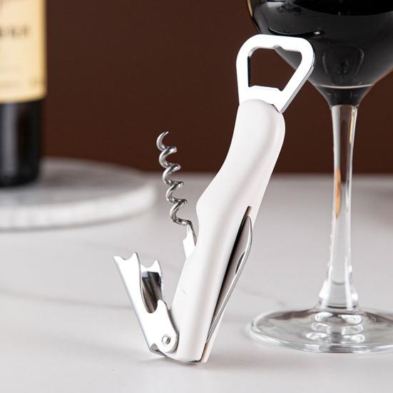 3 in 1 Wine Opener, Portable Beer Cap Lifter And Foil Cutter, Lever Corkscrew with Non Slip Handle, Stainless Steel Worm, Kitchen Bar Tool