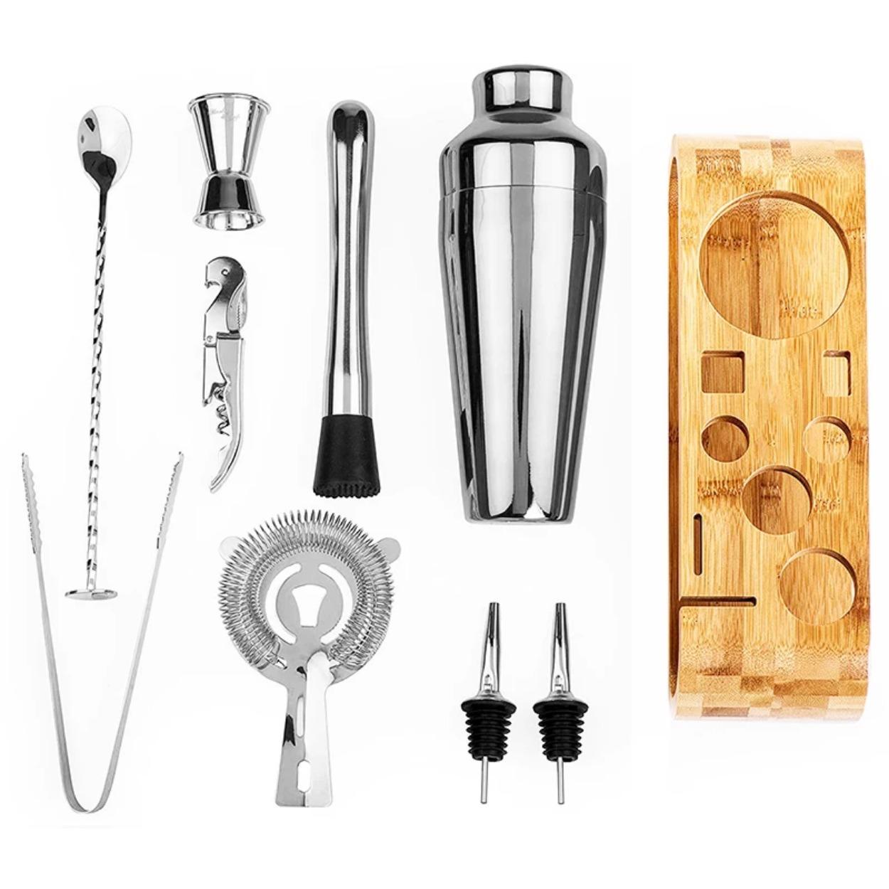 Cocktail Bar set Mixology Bartender Kit: 10-Piece Bar Tool Set with Stylish Bamboo Stand