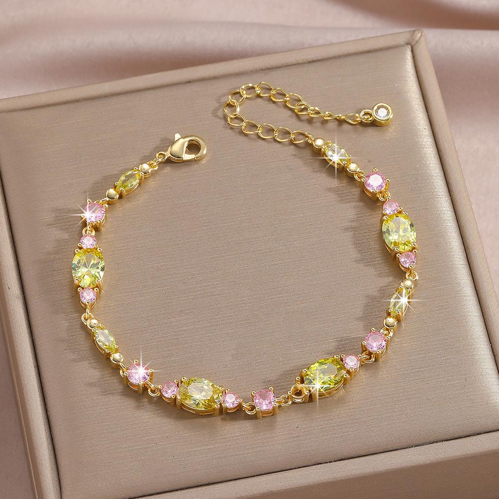 Luxury Gold-Plated Copper Zircon Leaf Bracelet, High Quality Jewelry