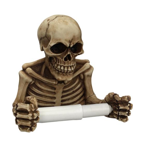 Skull Toilet Paper Holder Wall Mount Toilet Tissue Paper Roll Storage Holder Resin Skeleton Figurine Gothic Bathroom Accessory