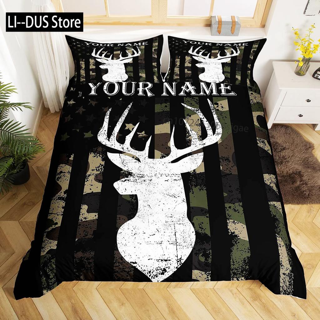 Kamo Jelen Povlečení Set Parohy Šíp Vzor Ložní Set Pruhy Mřížka Kamufláž Přikrývka Mikrovlákno King Přikrývka