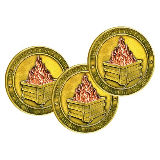 Challenge Coin Dumpster Flame Pattern Retro Silver Color Challenge Medal Unique Office Desk