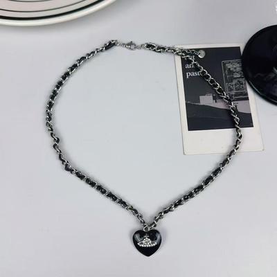 Keizerin-weduwe Zwart Hart Sleutelbeen Ketting - Hoogwaardige Geweven Choker voor Vrouwen