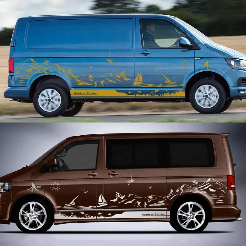 Van Camper Stickers For Volkswagen VW Transporter T6 Car Graphics Mountain Climb Camping Styling Decals Auto Tuning Accessories