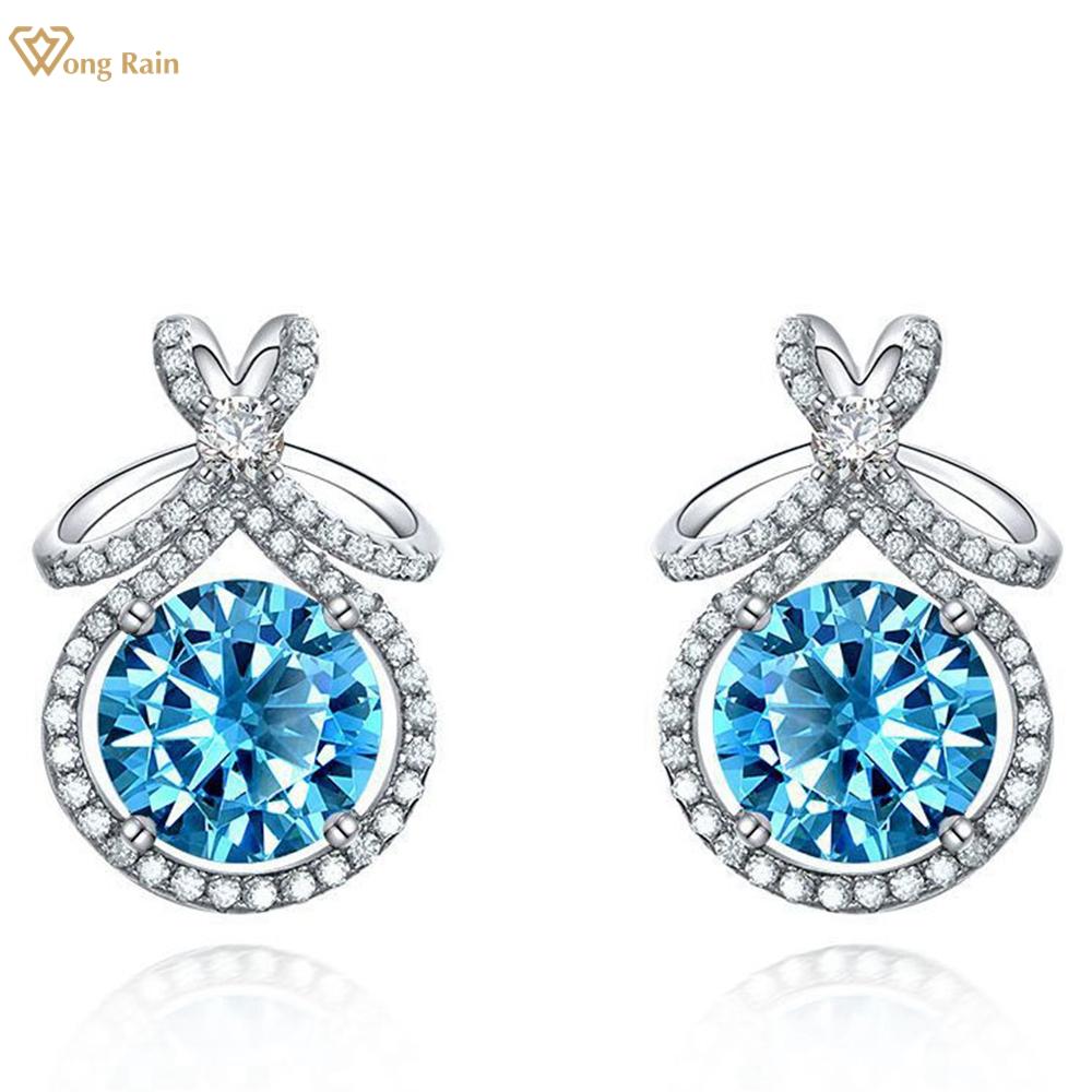 

Wong Rain, 100% стерлинговое серебро 925 пробы, 10 мм, AAAAA, цирконы, драгоценный камень, серьги-гвоздики для свадебной вечеринки, серьги-гвоздики для женщин, изящные ювелирные изделия синий