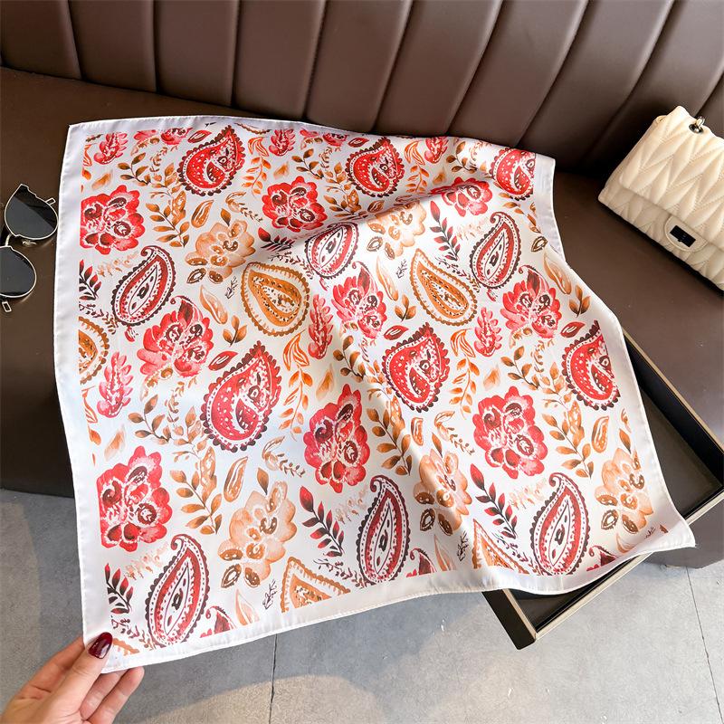 Silk Square Scarf Women Luxury Floral Print Soft Satin Kerchief Hairband Neckerchief Head Hijab Lady Headband Foulard Bag Ribbon