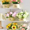 Sunflower Artificial Flower Arrangement - Small Bonsai Plastic Bouquet for Living Room or Dining Table Decor