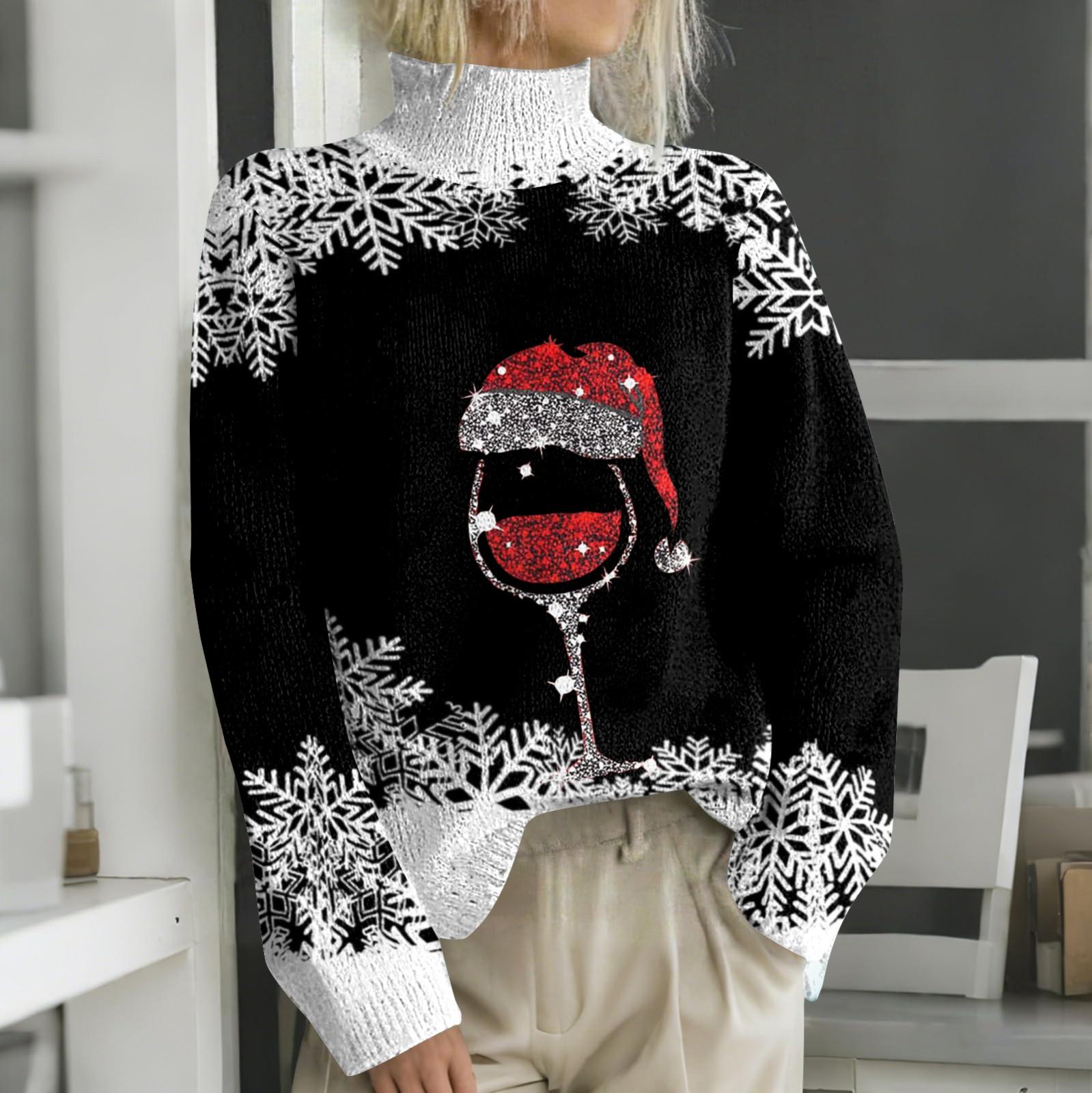 

Рождественские толстовки для женщин Вязаный свитер Милая рубашка Осенняя водолазка Пуловер Топы L чёрный