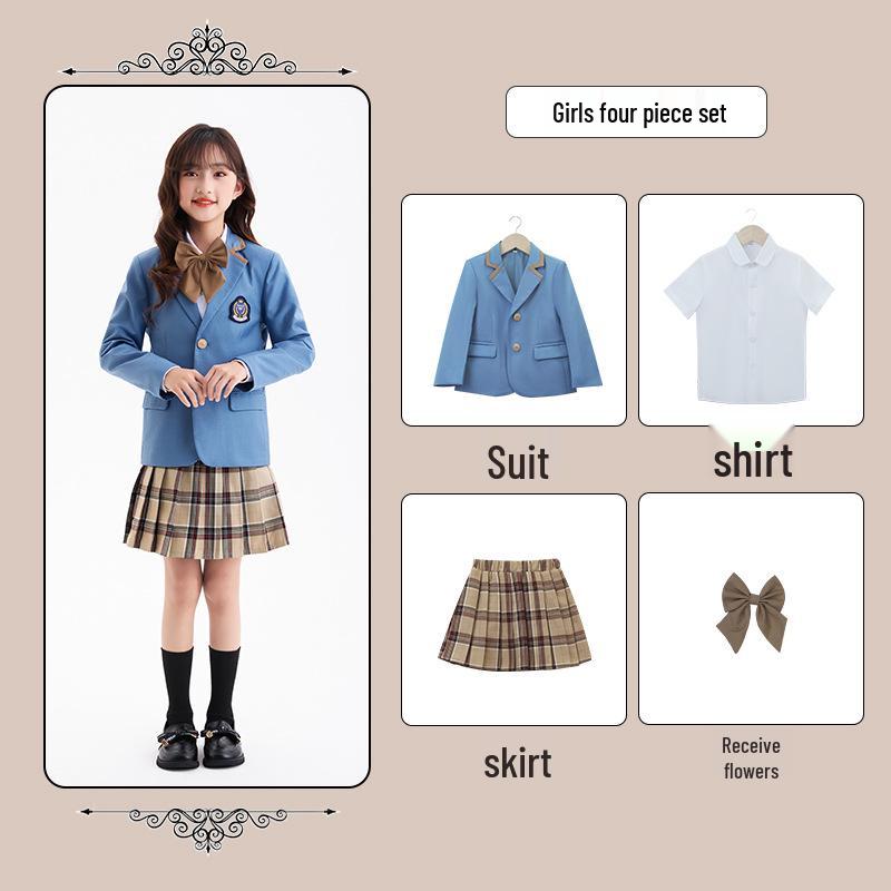 British College Style School Uniform Set – Kindergarten Boys' & Girls' Plaid Suit and Skirt.