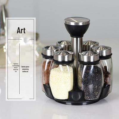 Creative Rotating Glass Spice Jars Set - Kitchen Seasoning Box and Condiment Organizer.