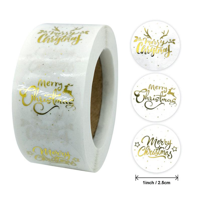 500pcs 1inch Black Hot Stamping Sticker New Year 2023 Merry Christmas Stickers Gift Sealing Labels Holiday Candy Bag Box Decor