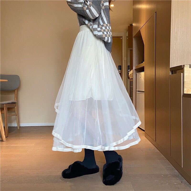 Spring New Cake Skirt Mesh Irregular Splicing Tutu Mid-length Fashion Skirt