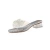 Fashion Elegant Women's Pearl Bowtie Sandals Summer 2025 Thick High Heels Jelly Slippers Woman Square Toe Lace Beaded Gladiator Shoes