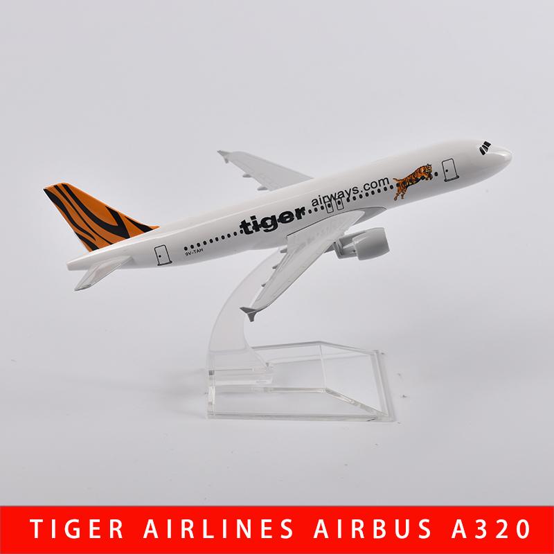 Scala 1/400 16cm Tiger Airways Airbus A320 Modello di Aereo Aerei in Metallo pressofuso Diecast