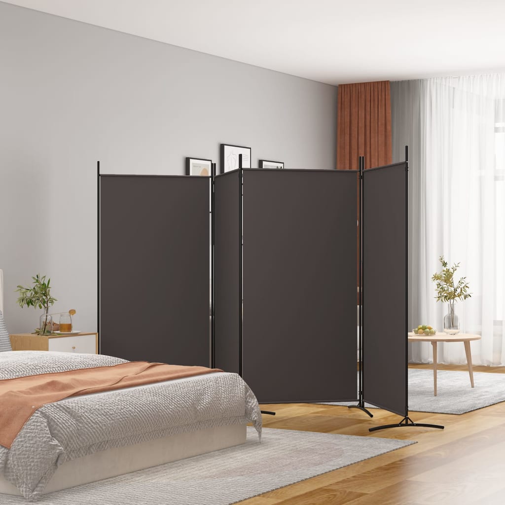 4 Piece Brown Folding Screen 346 X 180 Cm Fabric