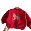 Kids Fleece Hoodie Winter Red Cartoon Festive Pullover for Boys and Girls
