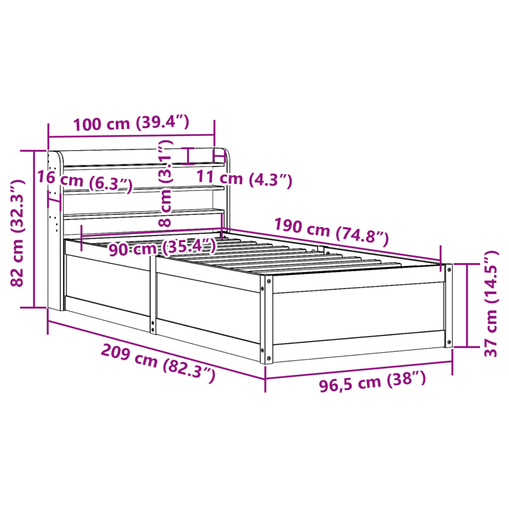Solid Wood Bed with Headboard 90 x 190 cm Pine