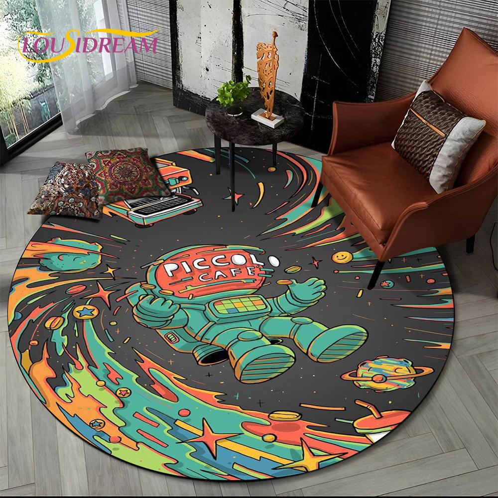 3D Astronaut Space Cartoon Round Area Rug,Carpet Rug for Living Room Children's Bedroom Sofa Playroom Decor,Non-slip Floor Mat