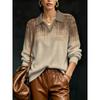 2026 New Women's Loose Printed Faux Wool Knitted Pullover Retro Gradient Textured Lapel Lazy Style Top