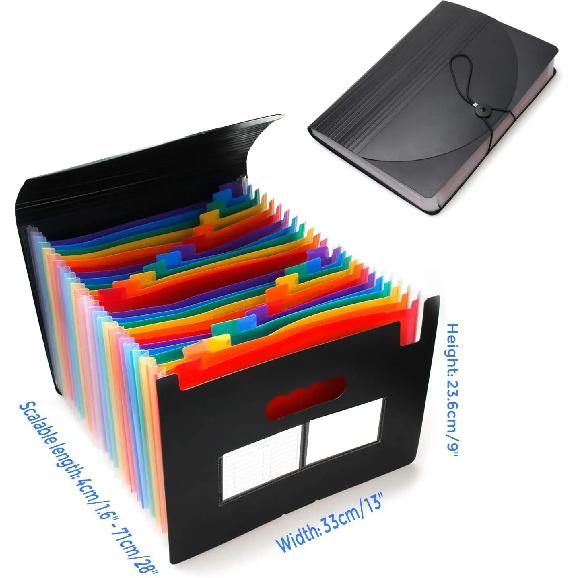 12/24Pockets Expanding File Folder A4 Size Filing Folder Organizer Large Capacity Portable Accordian File Box For Classroom Offi