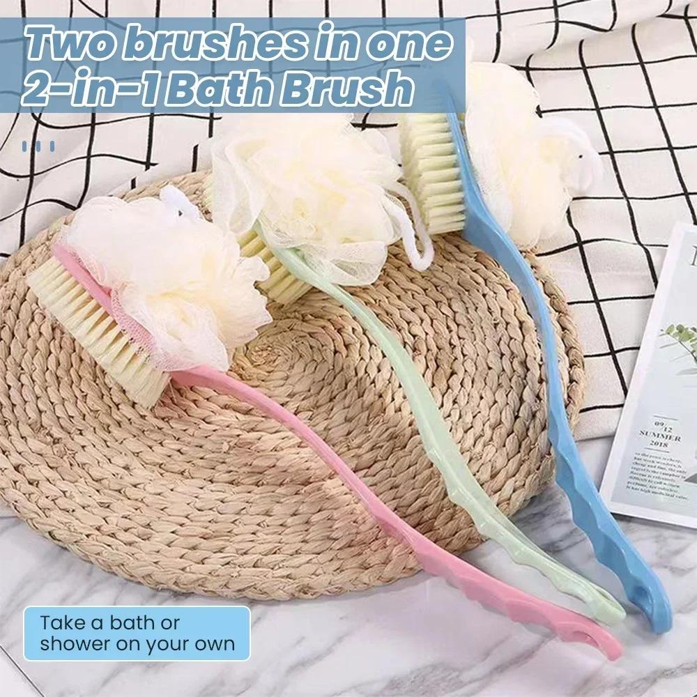 Bathroom Body/back Brush, Soft Hair Double-sided Massage Bath Brush, Clay Floor Scrubber,2-in-1 Long Handle Bath Brush with Hook