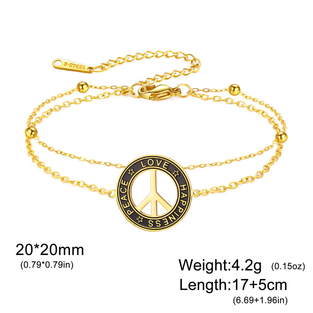 My Shape Peace Sign Symbol Bracelets for Women Men Black Red Braided Rope Chains Love Happiness Amulet Stainless Steel Jewelry