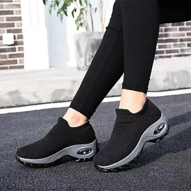Women's Thick Soled Shoes New High Quality Comfortable Breathable Knitted Mesh Shoes Versatile Hiking Shoes for Shopping Walking