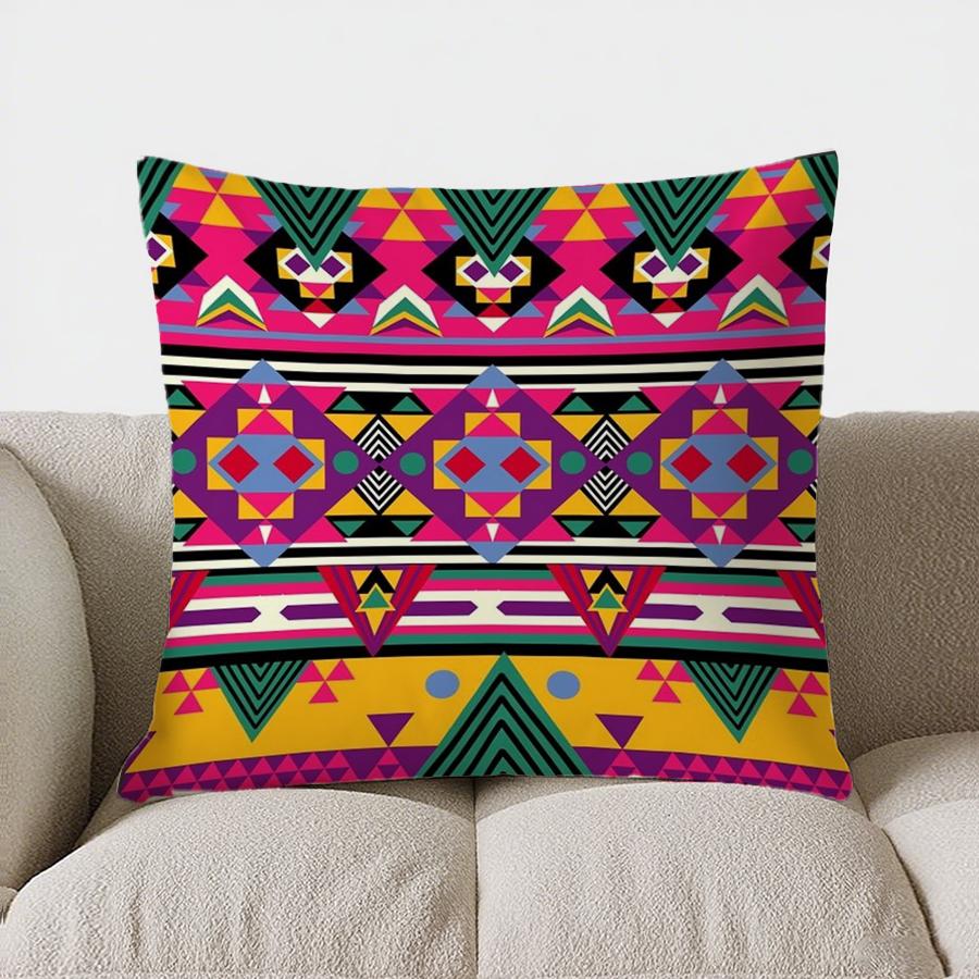 Colorful Geometric Pattern Double-Sided Printed Pillow Cover Short Plush Suitable Living Rooms Bedrooms Sofa Throw Cushion Cover