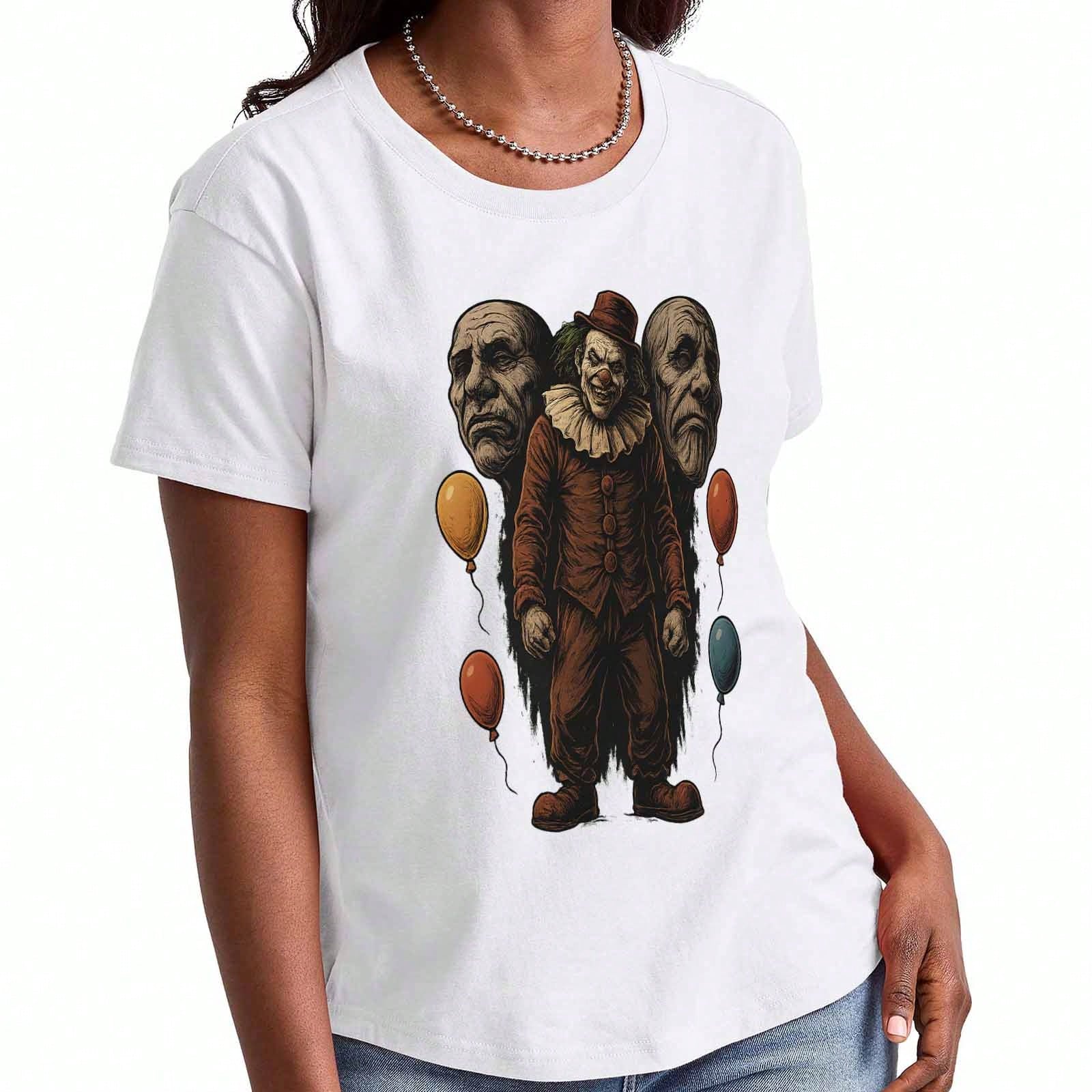 Creepy Clown Face Wounisex s Cotton T Shirt, Premium Cotton Quality Print, Durable, Casual Fashion, Red Nose Clown Graphic Tee, Unique Artistic Design S разноцветный