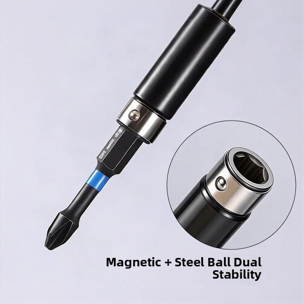 Magnetic extended hex adapter for screwdriver bits compatible with multiple hex sizes offering fast convenient bit changes