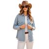 Women's Long Sleeve Denim Jacket with Lapel Collar, Beaded, Cargo Pockets and Hem