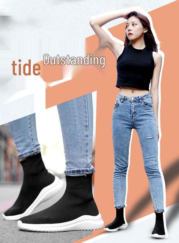 Spring & Autumn Flyknit High-Top Socks Shoes for Women & Men - Elastic Casual Short Boots