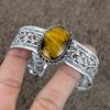 Tiger Eye Gemstone Handmade 925 Sterling Silver Cuff Bangle Adjustable KKG-194
