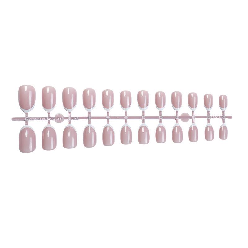 

Летний нюдовый короткий овальный французский пресс-он маникюр - Свежий женский стиль нейл-арта