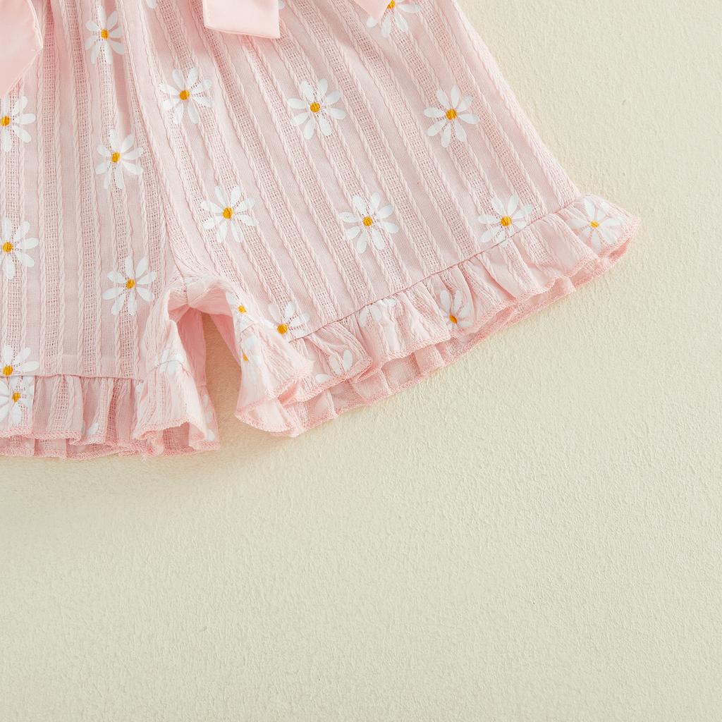 Citgeett Summer Kids Toddler Baby Girls Romper Daisy Print Bow Sleeveless Jumpsuit Pink Blue Clothes