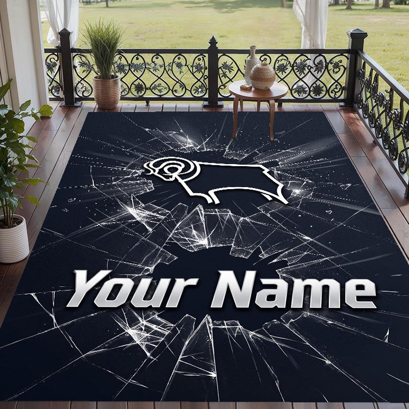 Custom Text Printed Rug Derby County Non Slip Floor Carpet For Home Room Decor