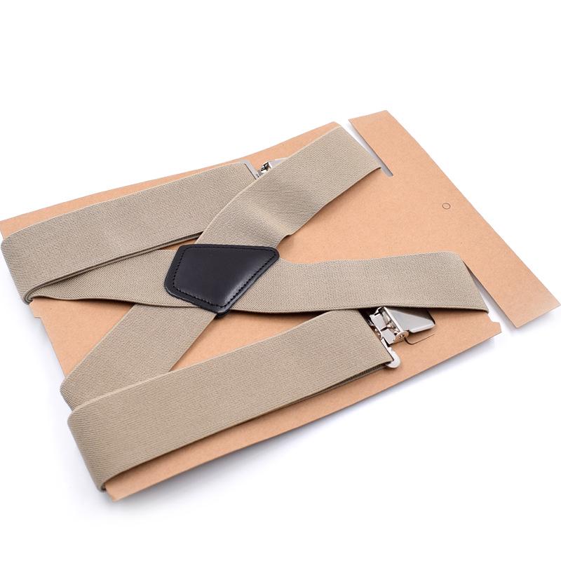 Bretelles kaki pour homme à 4 pinces, 5 cm de large et longueur réglable, en stock.