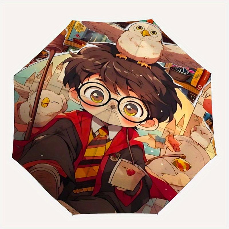 Harry Potter Automatic Open/Close Umbrella Compact Travel Umbrella, 8 Rib Heavy Duty Construction, Ideal Gift, 201