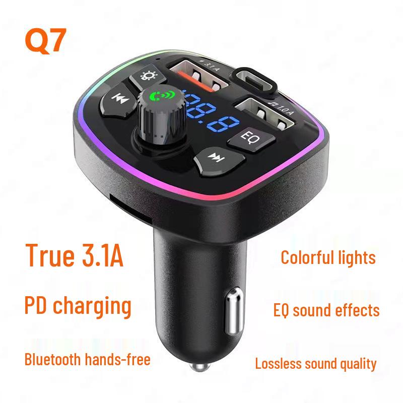 Q7 Colorful Ambient Light Car MP3 Player with Bluetooth Receiver & Multifunctional QC3.0 Fast Car Charger