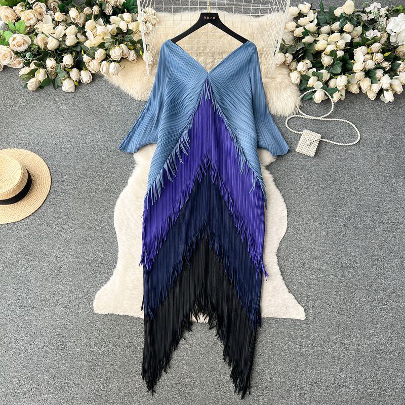 Women's Wear Niche Style Contrast Color Stitching Tassel Dress