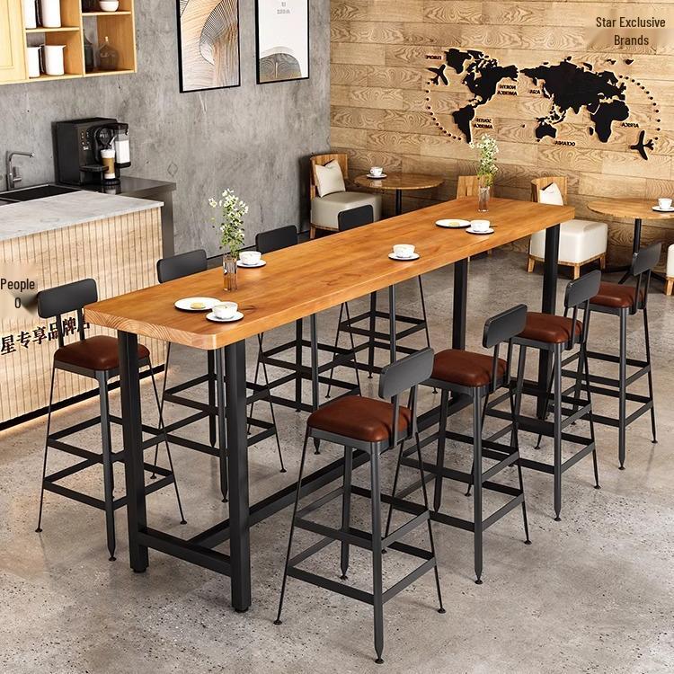 Nordic Solid Wood High Bar Table and Stool Set for Milk Tea Shops
