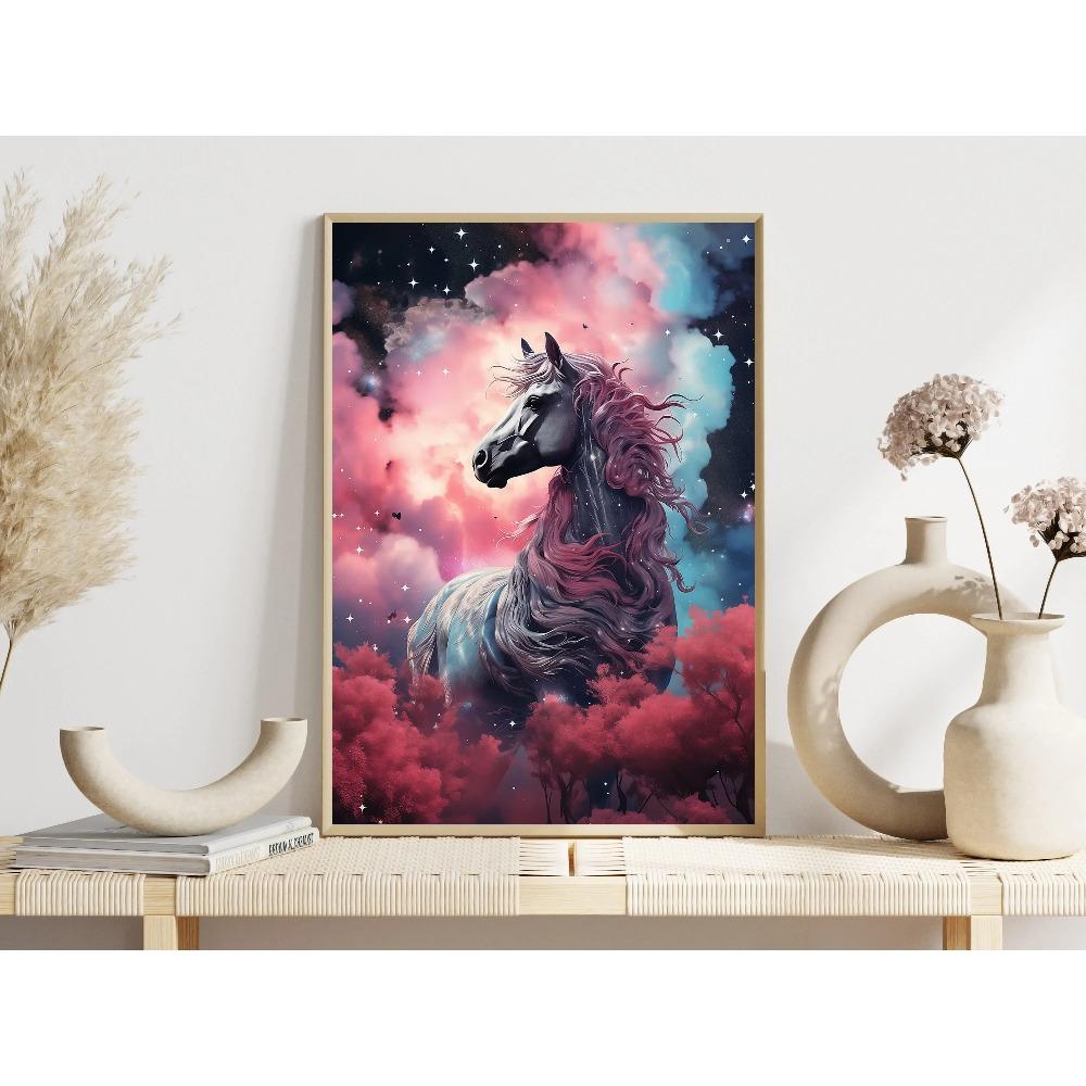 Mistero Colorato Creatività Cavallo Poster Nuvola Cosmica Stampe Moderne Pittura su Tela Arte da Parete Immagini Decorazioni Soggiorno Casa