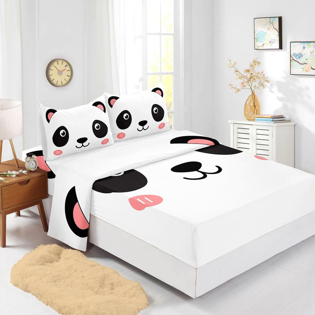 Cute Cartoon Panda Pattern Bed Hat Four-Piece Bedding Set Bedroom Dormitory Bedding Decoration
