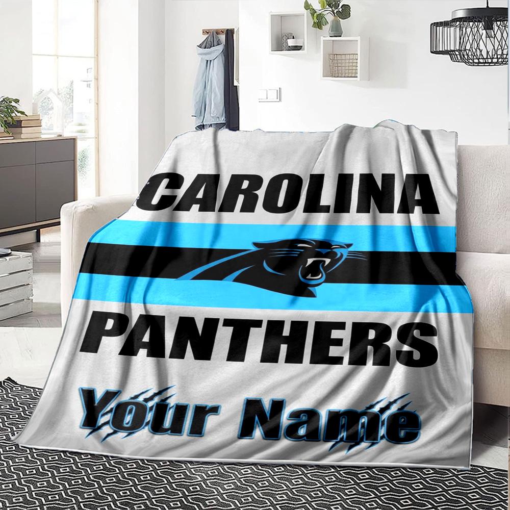 Name Custom Carolina Panthers Logo Print Flannel Blanket High Quality Warm Comfortable Cover for All Seasons Perfect for Gifts Home Decor